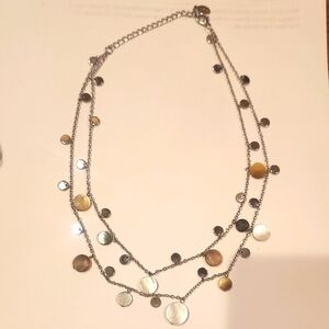 Elegant Silver Toned Necklace With Mother Of Pearl Style Discs